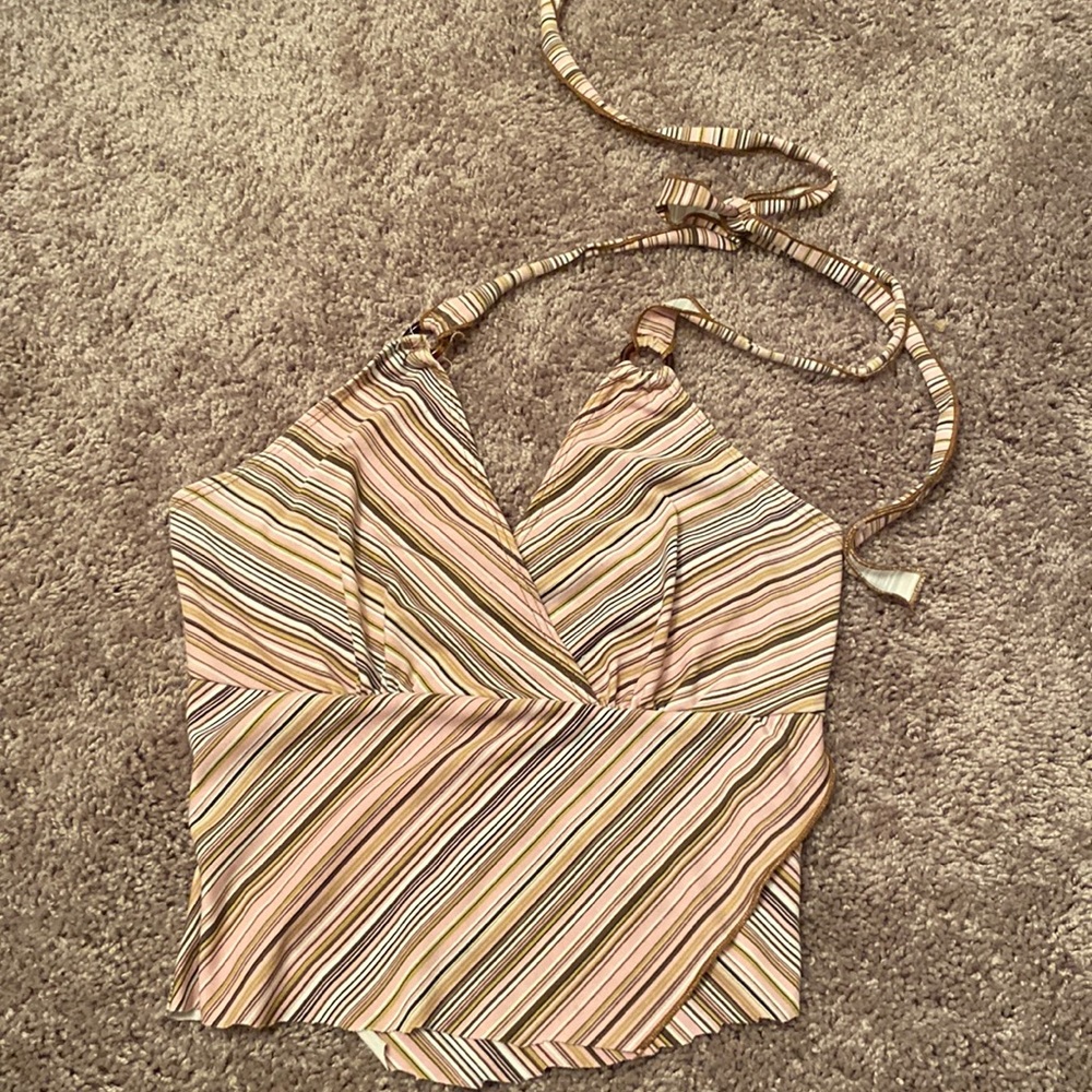 cropped striped halter top with rings
